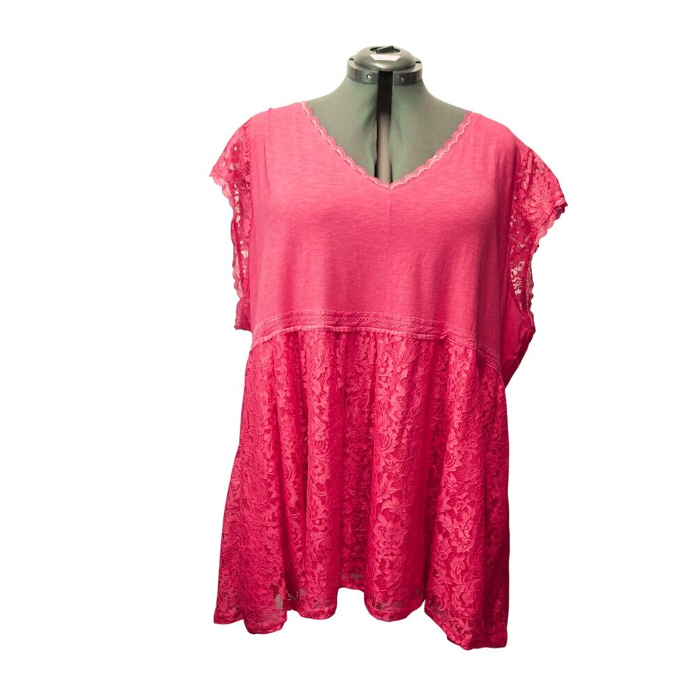Torrid Coral Pink Lace Babydoll Top Tunic Flutter Sleeve Plus Size 6